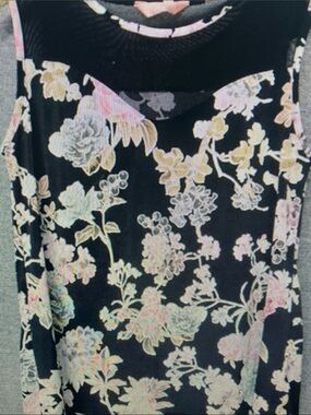 SJS Black Tank Top with Pink and Cream Floral Print